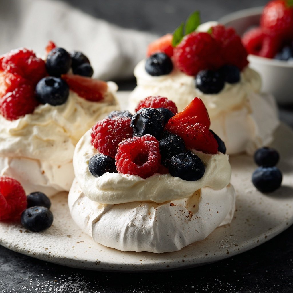 Mini Pavlovas with Cream and Berries