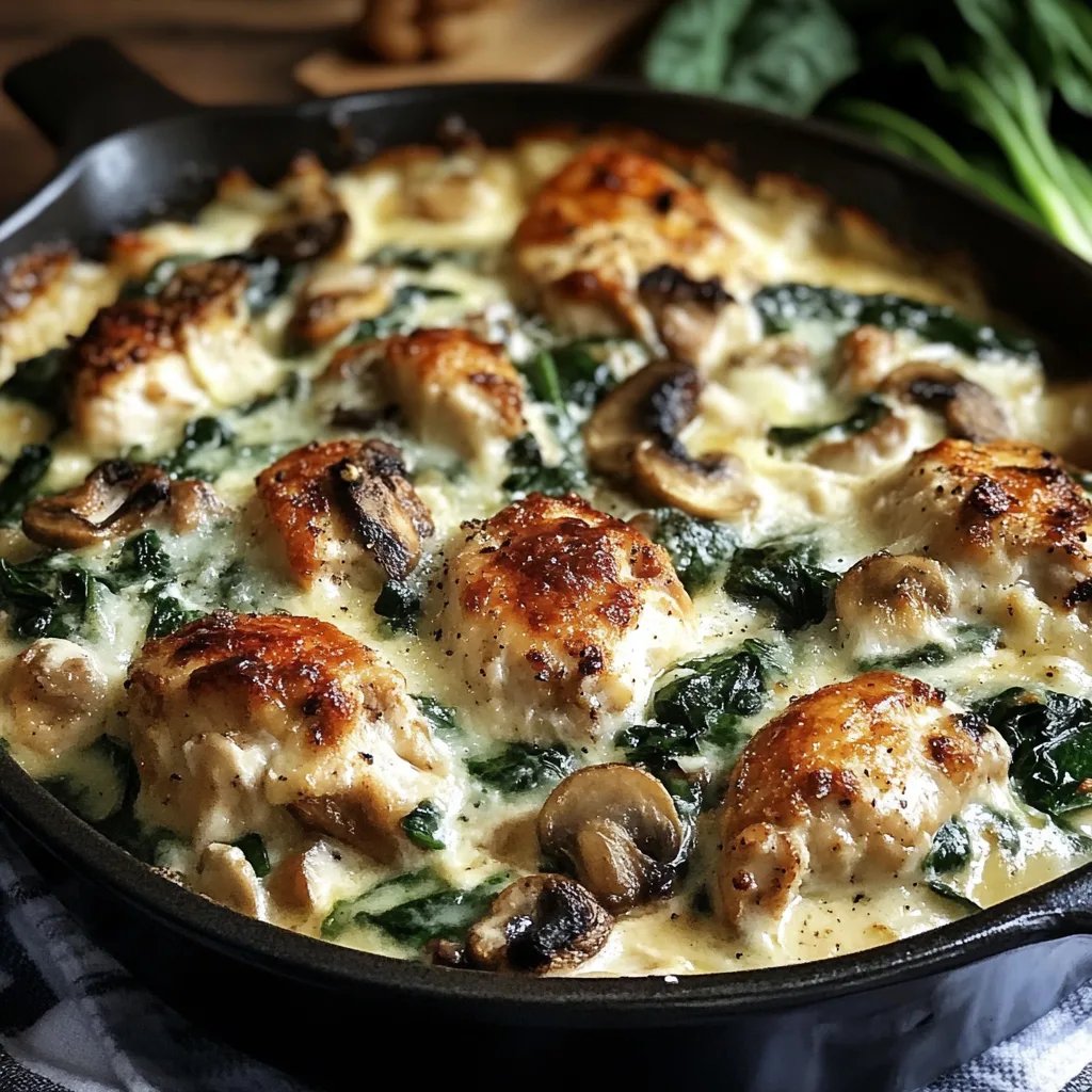 Easy Low-Carb Chicken Spinach Mushroom Bake
